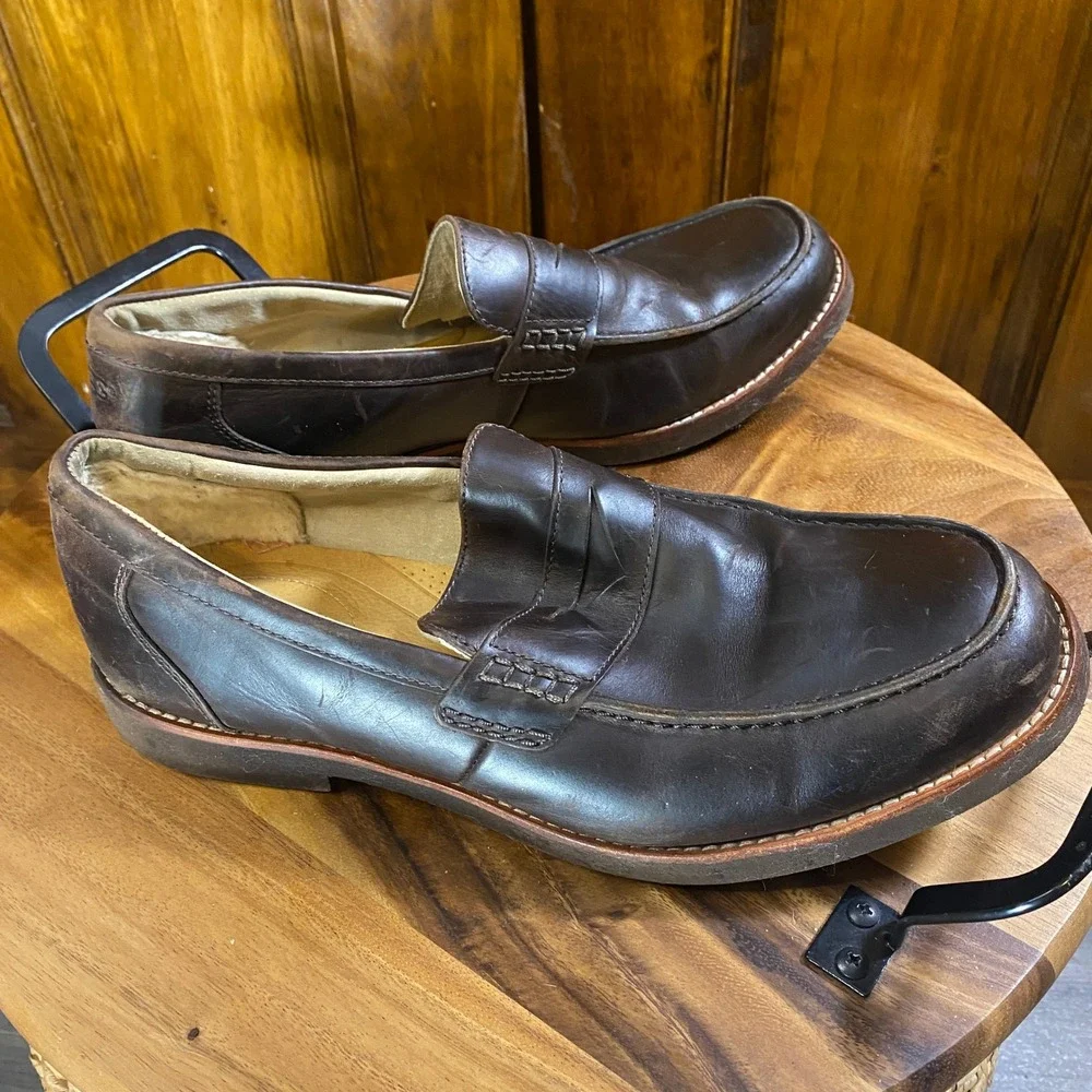 UGG Barren Brown Leather Penny Loafers Mens Shoes sz 12